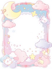 Cute Cartoon Animals Cloud Frame with Moon and Stars