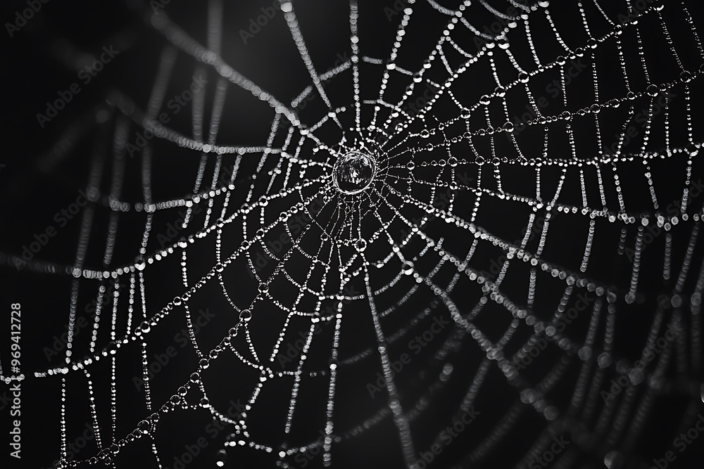 Sticker spider web with dew drops