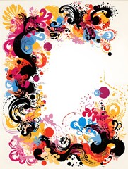 Colorful Abstract Floral Border Design with White Background