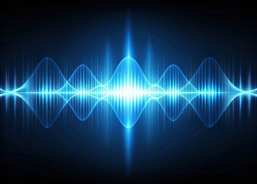A futuristic blue waveform Undulates on a dark background, representing a digital audio file, available for free download, in high-definition, for creative projects.