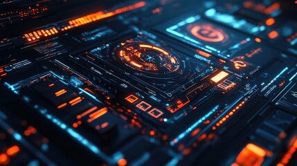 Obraz premium Abstract 3D rendering of a digital interface with interactive elements, illustrating an advanced design concept