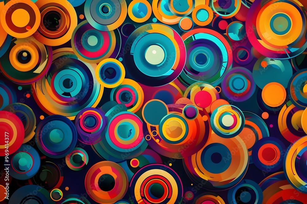 Aufkleber A bold abstract design with overlapping 3D circles in vivid colors like blue, orange, and red, creating dynamic movement.