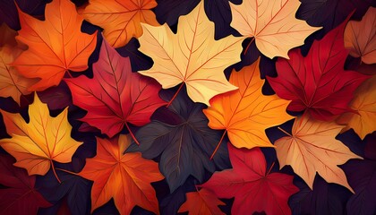 Fototapeta premium autumn maple leaves. vibrant and colorful arrangement of autumn leaves. autumn leaves background. leaves background