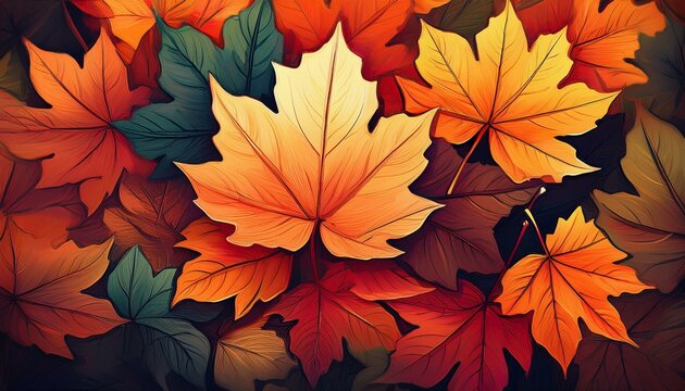 autumn maple leaves. vibrant and colorful arrangement of autumn leaves. autumn leaves background. leaves background