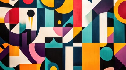 An abstract pattern of overlapping geometric shapes in bright colors, evoking a sense of creativity and innovation