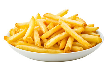 Delicious french fries in plate isolated on transparent or white background, png