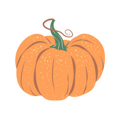 Orange pumpkin in flat retro style isolated on white background. Fall harvest gourd. Symbol of Halloween, autumn, crop, thanksgiving day, fruitful year.