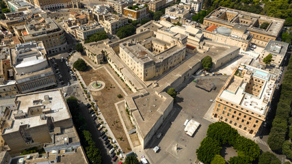 Aerial view of the Castle of Charles V, also known as the Castle of Lecce, is a fortress in the historic center of Lecce, Puglia, Italy. It was first built in the Middle Ages.