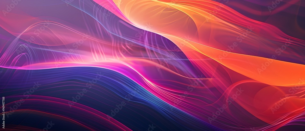 Aufkleber abstract image with flowing waveforms in vibrant pink, orange, and purple hues. gradient lighting cr