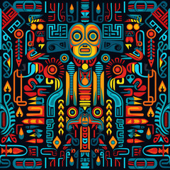 Colorful seamless pattern with stripes and circles, featuring artistic floral and ethnic elements in a vibrant, decorative style,Generated By Ai