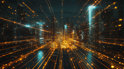 Obraz premium Smart digital city with connection cyber security network reciprocity over the cityscape . future smart wireless digital city and social media networking systems that connects people within the city