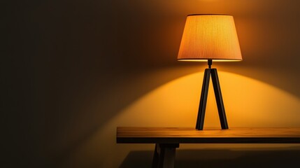 Warm Illumination Setting with Minimalist Lamp on Wooden Table