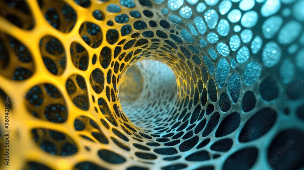 Poster digital representation of a hexagonal lattice structure, symbolizing strength and material science