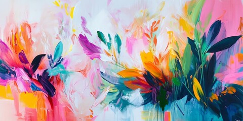 Modern colorful tropical floral pattern. Cute botanical abstract contemporary pattern wallpaper