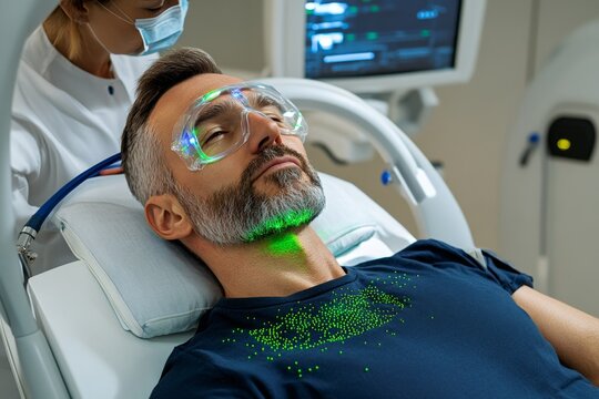 A man receiving brachytherapy for prostate cancer, where radioactive seeds are implanted near the tumor to target cancer cells