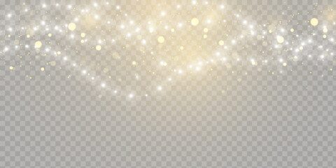 Christmas lights isolated on transparent background. Set of golden Christmas glowing garlands with sparks. For congratulations, invitations and advertising design. Vector