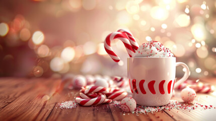 Christmas Peppermint Hot Cocoa with Candy Canes and Whipped Cream