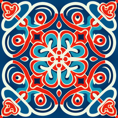 Fototapeta premium Geometric vector pattern in red and black, perfect for seamless wallpaper or fabric design ,vintage tile pattern , Generated By Ai
