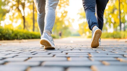 Elderly couple participating in a walking program, public health initiative promoting active aging, elderly walking program, physical activity