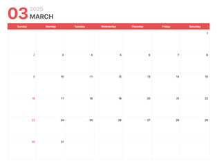 Calendar 2025. Calendar week 2025 starts on Sunday. Corporate minimalist clean calendar for March...