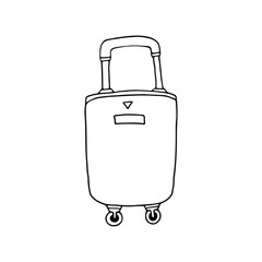 hand-drawn illustration of a wheeled suitcase with an extended handle.
