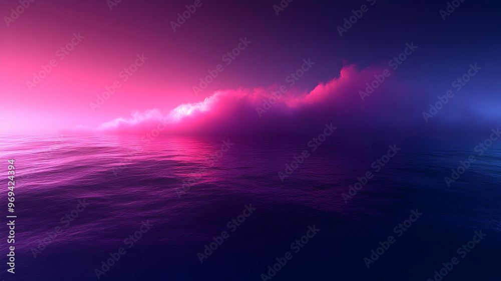 Sticker A serene ocean scene at dusk with pink and purple clouds reflecting on calm waters.