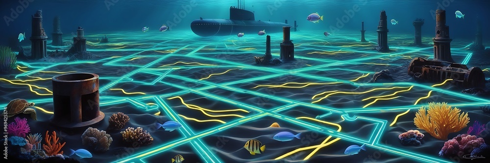 Wall mural digital globe with interconnected network lines