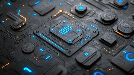 Fototapeta premium Abstract circuit design with glowing elements.