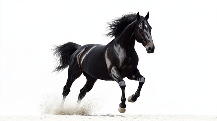 Fototapeta premium Black horse on white. Black horse isolated. Black horse isolated on white background.