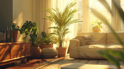 Sunlit Living Room with Plants