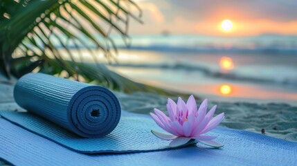 Yoga Mat on the Beach at Sunset