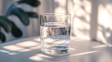 Water in a glass dances with sunlight, casting playful shadows.