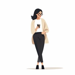 Fototapeta premium minimalist character with a woman holding a coffee cup