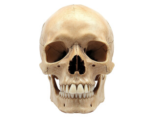 Human skull front view, transparent background