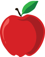 Red apple fruit with green leaves simple vector illustration