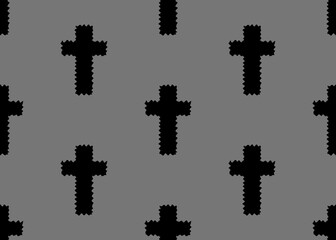 Seamless pattern with crosses. Pattern with crosses in black and gray colors. Cross silhouette.