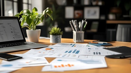 Detailed Business Plan Documents on Modern Office Desk Showcasing Company Growth Strategies
