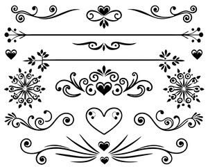 Black ornaments, vector abstract floral frame, design elements with corners and ornaments