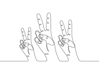 Continuous one line drawing of two finger symbol, illustration of peace sign symbol of victory gesture eps 10