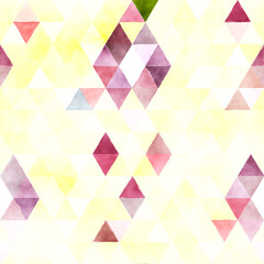A colorful abstract pattern featuring watercolor triangles in soft hues against a light background.