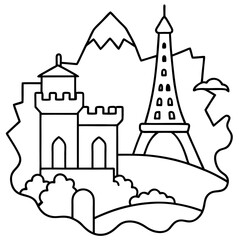 france doodles outline coloring book page line art drawing
