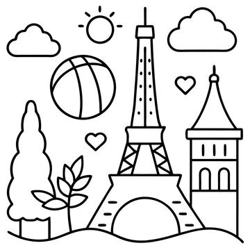 france doodles outline coloring book page line art drawing