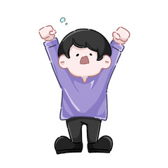 あくびをしながら伸びをする男性