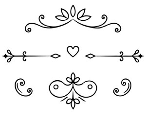 Black ornaments, vector abstract floral frame, design elements with corners and ornaments