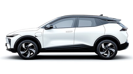 Obraz premium A modern white electric SUV sits boldly isolated on a white background, exuding innovation.