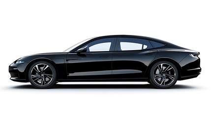 Fototapeta premium A sleek black sedan exudes elegance, standing tall against a white background.