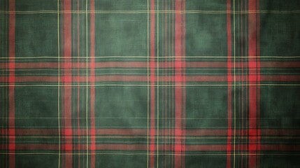 Textile fabric featuring green plaid with red and yellow stripes