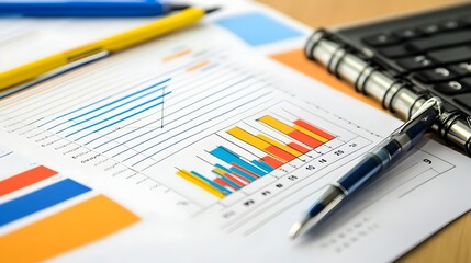 Detailed Business Plan Binder with Charts and Notes Showcasing Organized Approach to Company