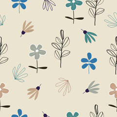 Seamless cute hand drawn floral  pattern background