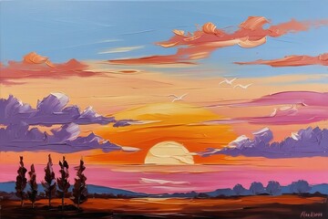 A serene sunset scene with warm vibrant color